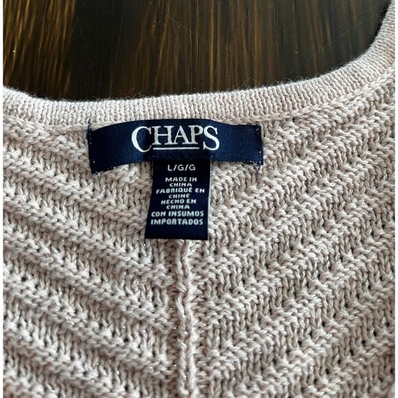 CHAPS Pink Metallic Shimmer Chevron Knit Long Sleeve Sweater Size L - Picture 3 of 9